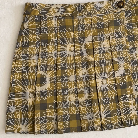 Urban Outfitters | Boho Academia Pleated Plaid Floral Mini Wrap Front Skirt (M) - Picture 4 of 16
